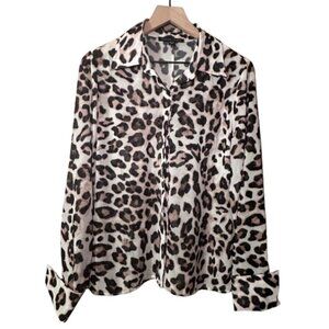 Women's 10 Boston Proper Leopard Print Button Down Sheer-Like Print